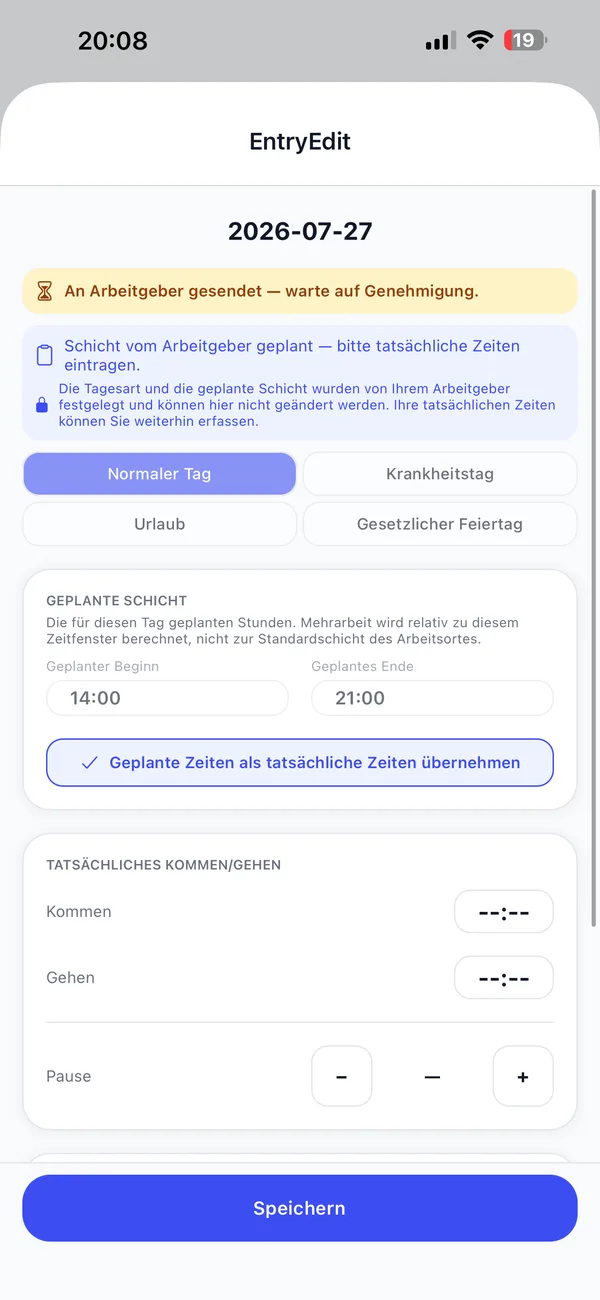 Das Bearbeiten eines Tages