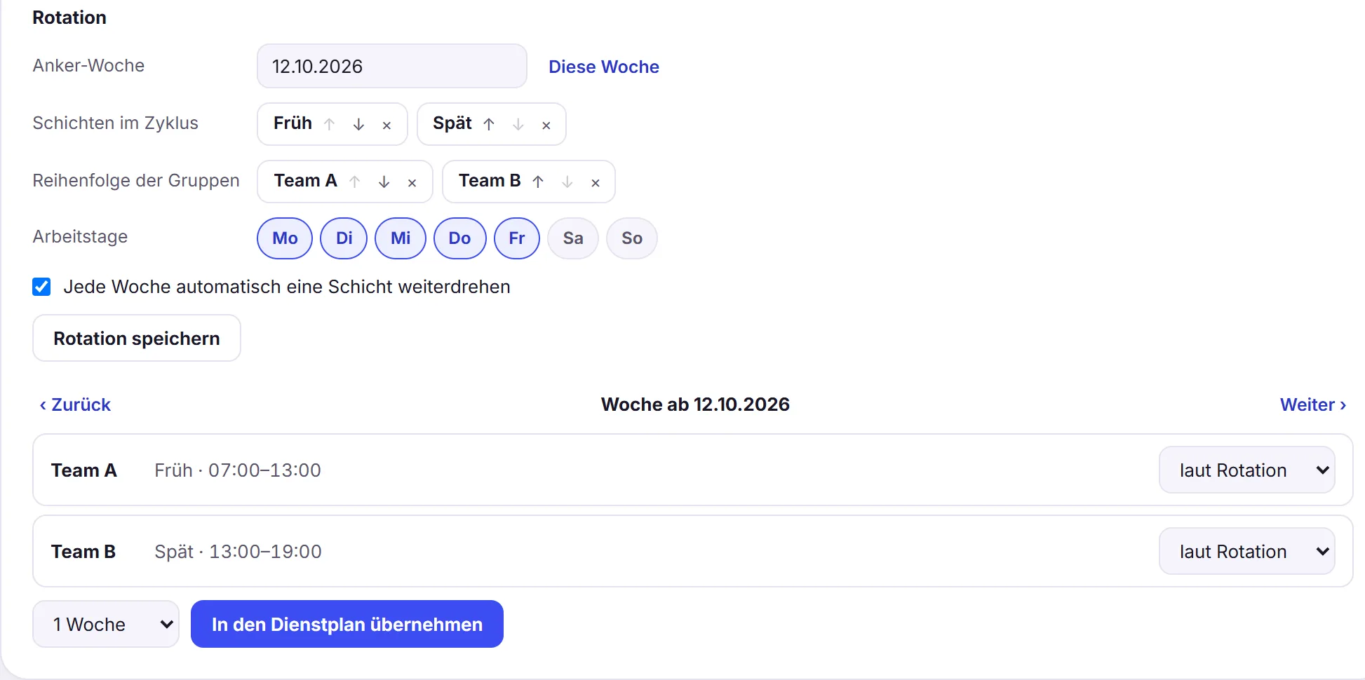 Rotation und Wochenvorschau