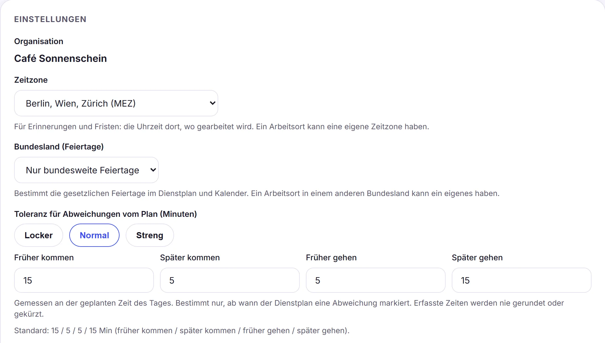 Zeitzone, Bundesland und Toleranz