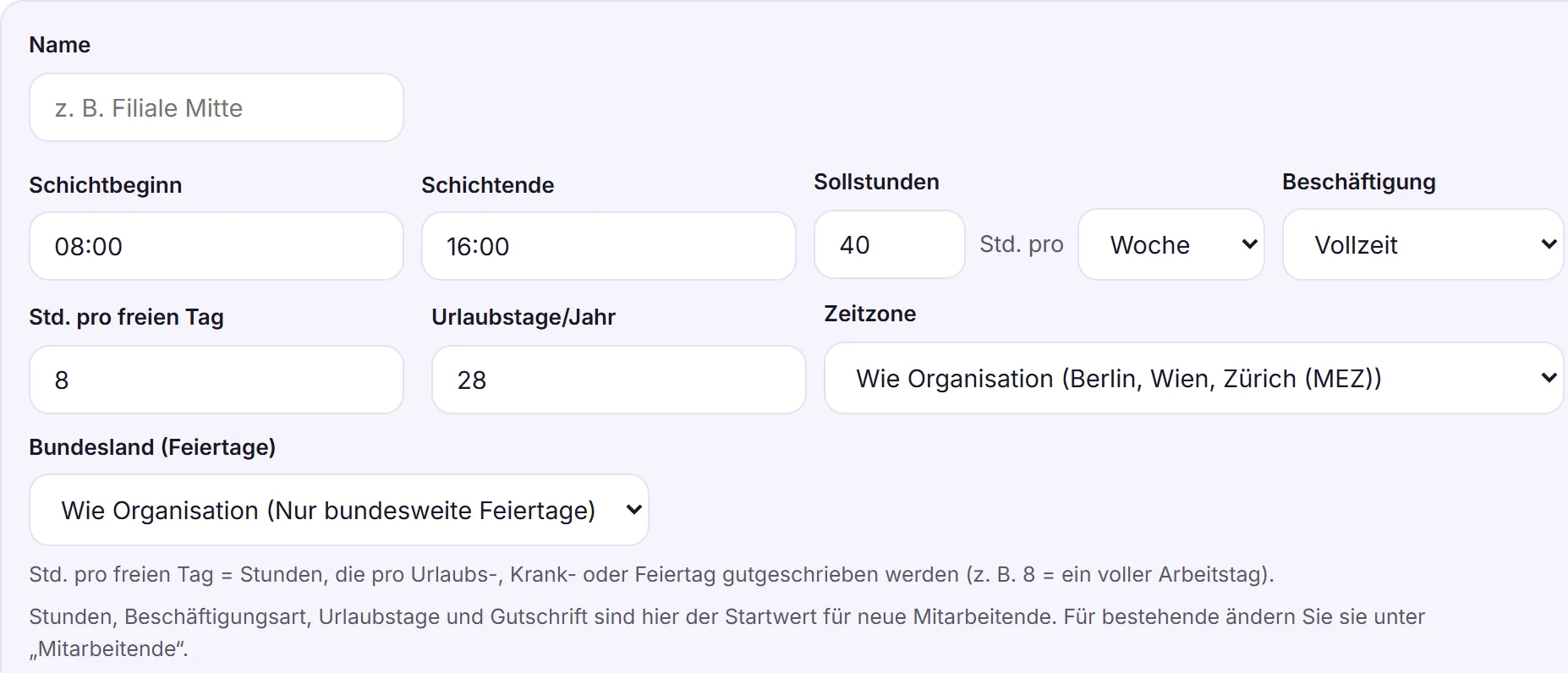 Ein Arbeitsort wird angelegt